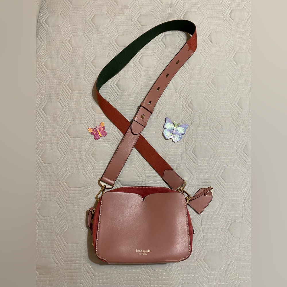 Kate Spade Blush Pink Crossbody Camera Bag Leather and  Suede